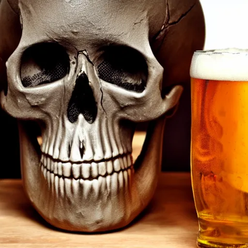 Image similar to skull made in the head of a beer