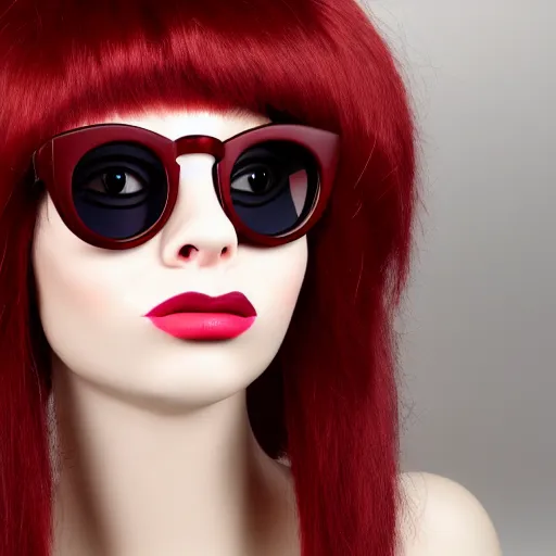 Prompt: raccoon!!!!! wearing red wig and tortoise shell glasses, photo, detailed, 4 k