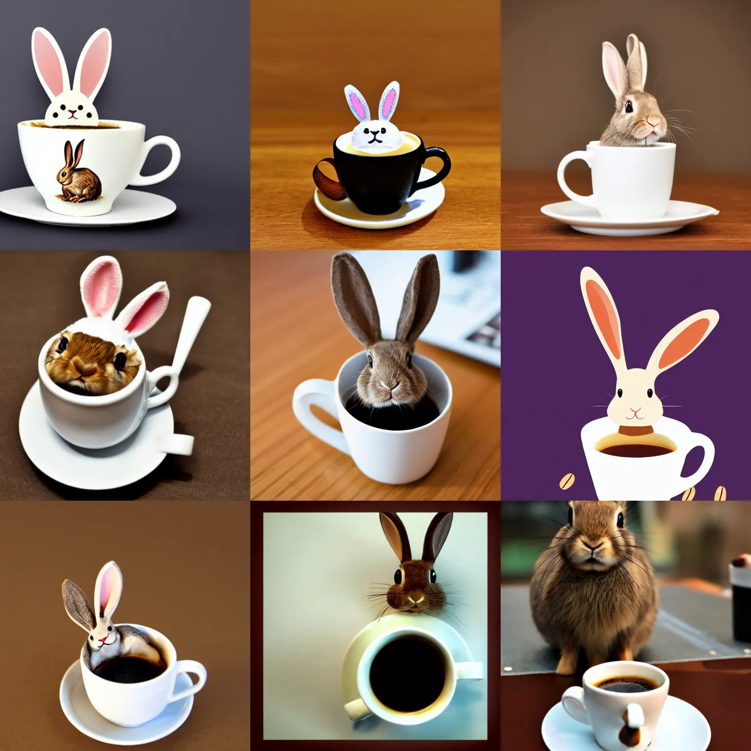Prompt: rabbit in coffe cup