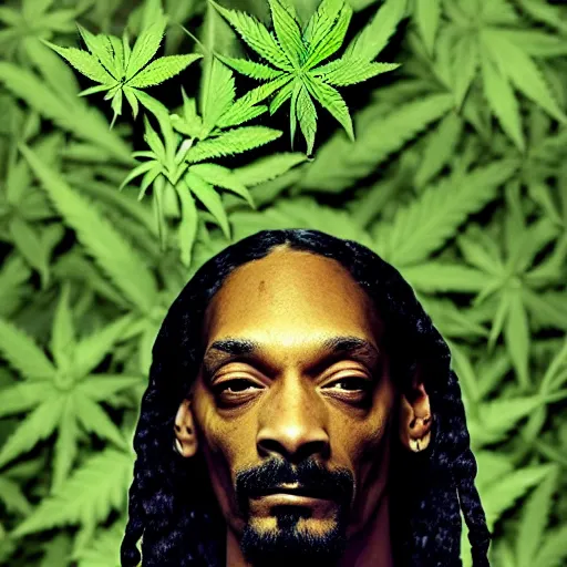 Prompt: snoop dogg with eyes of weed buds soft portrait photography by jonathan zawada