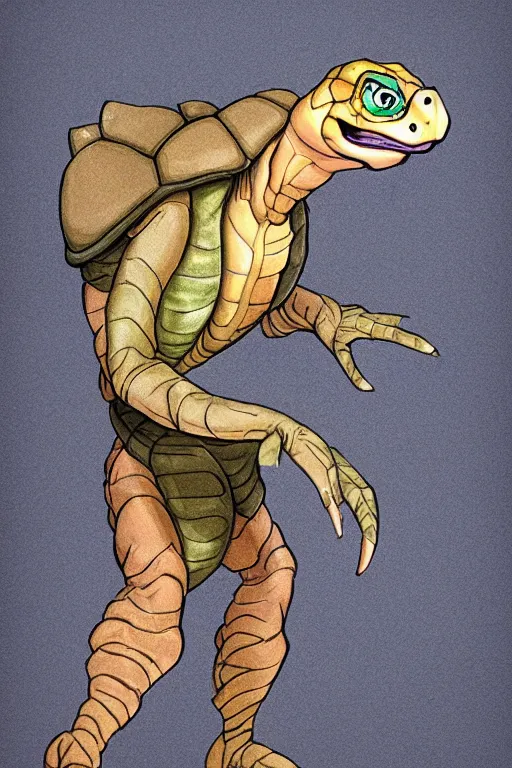 Image similar to humanoid tortoise in the style of Don bluth