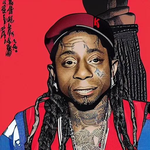 Image similar to lil wayne, 4 k, poster size, digital art, utamaro kitagawa style