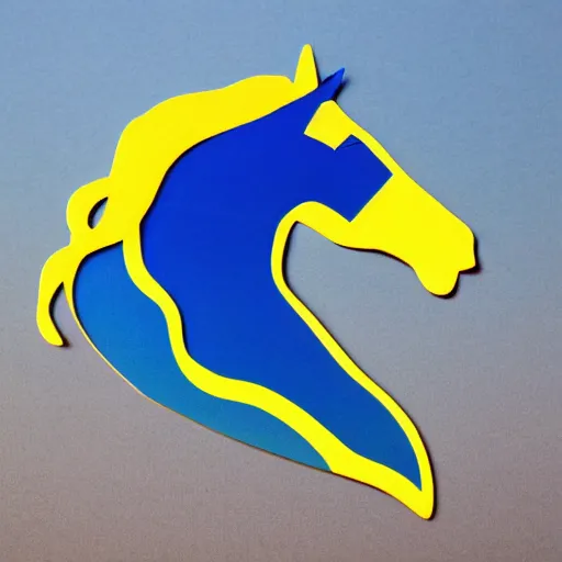 Prompt: greek statue of the horse head, gradient from blue to yellow background