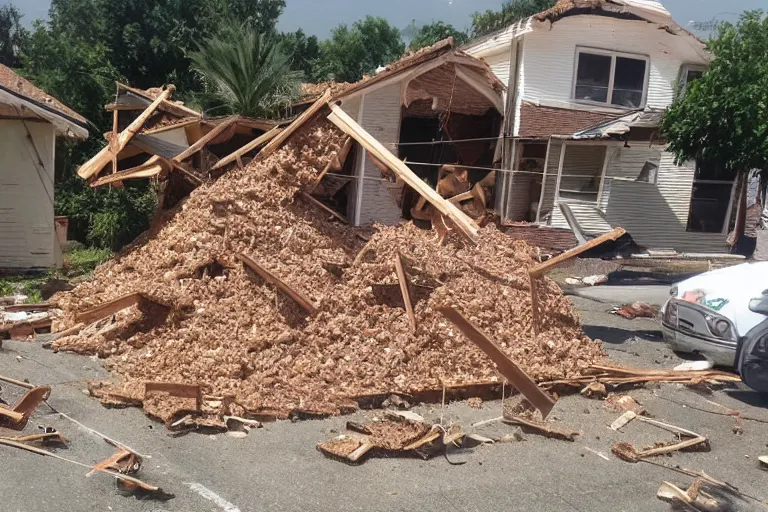 Prompt: 4 meter tall ant army destroying houses small town, shaky amateur photos by witnesses