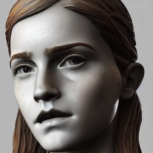 Image similar to portrait of statue emma watson, chrome, reflect 8 k uhd, unreal engine, octane render in the artstyle of finnian macmanus, john park and greg rutkowski