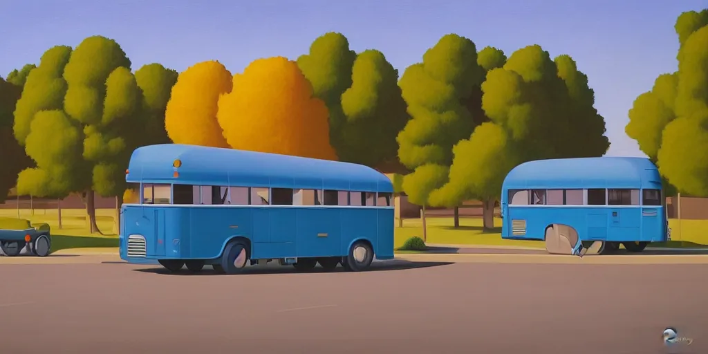 Image similar to autobus, blue sky, summer evening, kenton nelson