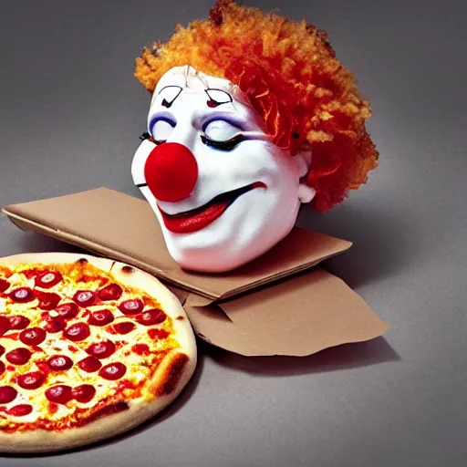 Prompt: clown pizza, clowcore, michelin star food, clowncore funohuse, photo by annie leibowitz