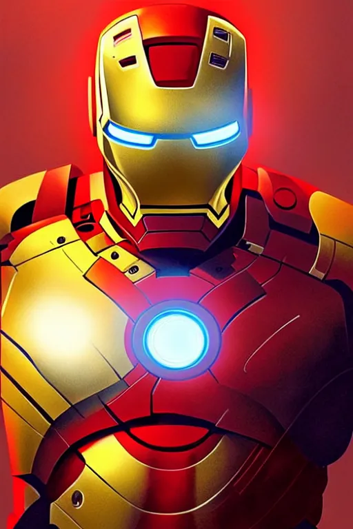 Image similar to Boris Johnson as Iron Man suite of armor, no helmet, visible face, portrait, neon heart reactor, gold and blue, highly detailed, digital painting, artstation, concept art, smooth, sharp focus, illustration, cinematic lighting, art by artgerm and greg rutkowski and alphonse mucha