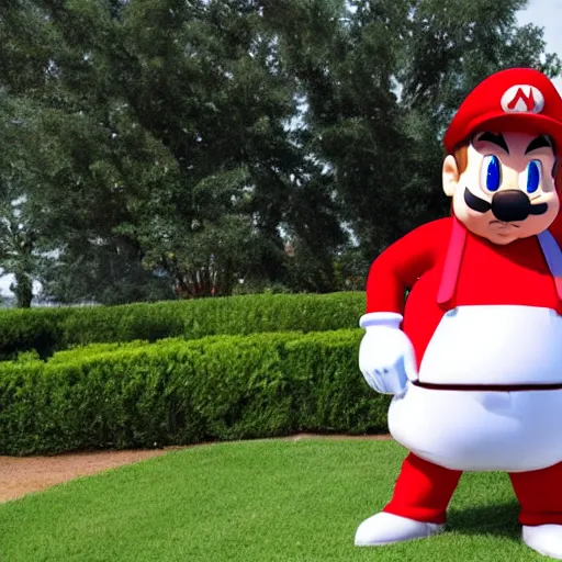 Image similar to big chungus in real life dressed like mario, super mario, big chungus, high resolution photo