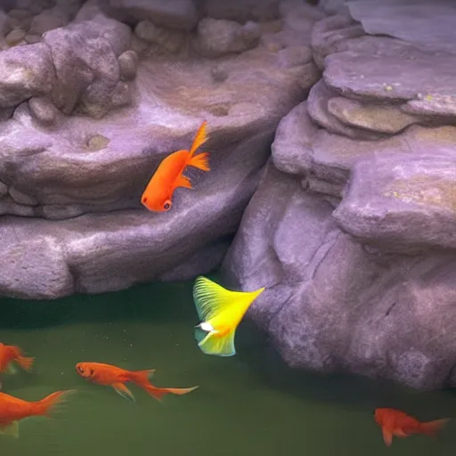Prompt: a video frame from a nature film about the secret life of pet goldfish, ultra realistic, high definition