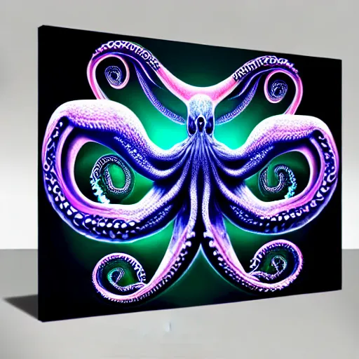 Image similar to a dramatic and beautiful digital matte painting of large realistic octopus with legs made of fractal celtic knots, trending on cgartist, hi-fructose, mandala, string wall art, ultra detailed 8k