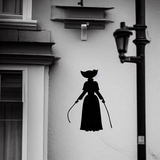 Prompt: A plague doctor wearing a french maid dress, security camera photo, 4k, black and white, ghostly, dark