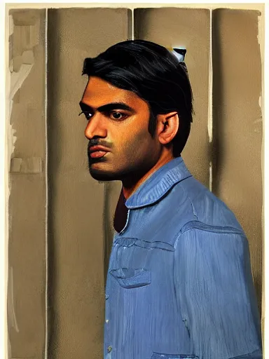 Image similar to artwork by Saul Leiter, of a solo individual portrait of an Indian guy with lilies, dapper, simple illustration, domestic, nostalgic, full of details, Matte painting, trending on artstation and unreal engine