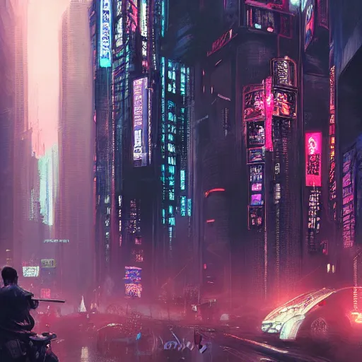 Image similar to a painting of cyberpunk tokyo ultra realistic, colour, concept art, intricate details, night, thunder, raining, eerie, highly detailed, dark fantasy, photorealistic, octane render, 8 k, unreal engine 5. art by artgerm and craig mullins, greg rutkowski and bill sienkiewicz