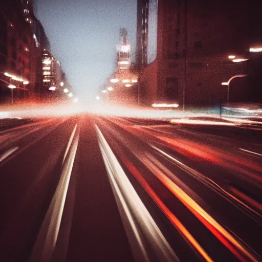 Prompt: a blurry photo of a city at night, a tilt shift photo by ian spriggs, featured on flickr, modular constructivism, long exposure, multiple exposure, soft mist