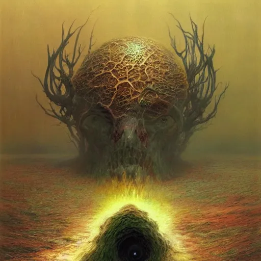 Prompt: Eternal Doomsday by charles pfahl and Mariusz Lewandowski and Zdzislaw Beksinski, surrealism, hyper detailed