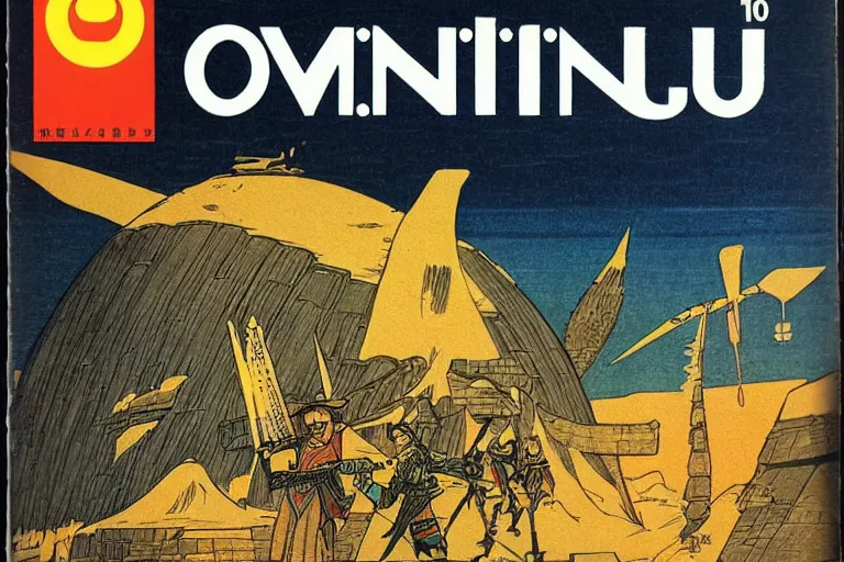 Prompt: 1 9 7 9 omni magazine cover of dnd village. japanese woodblock style by vincent di fate