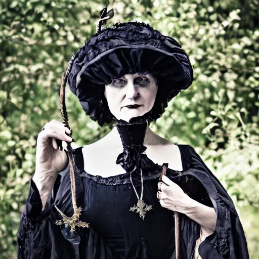 Image similar to close photo portrait of a gothic woman wearing 1 9 2 0'clothes, long hook nose, colorized