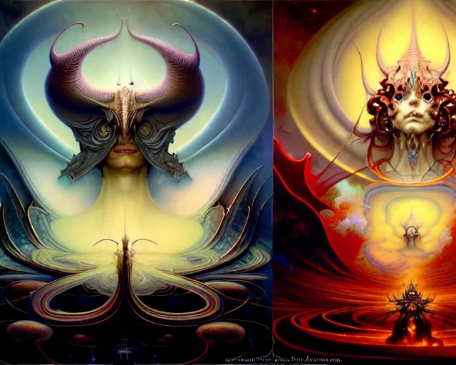 Image similar to the armies of heaven and hell, fantasy character portrait made of fractals facing each other, ultra realistic, wide angle, intricate details, the fifth element artifacts, highly detailed by peter mohrbacher, hajime sorayama, wayne barlowe, boris vallejo, aaron horkey, gaston bussiere, craig mullins