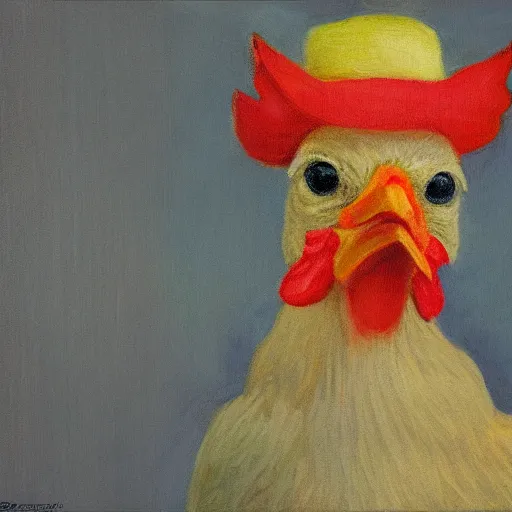 Image similar to a high quality photo of a chicken wearing a suit, Impressionism, 8k