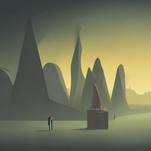 Prompt: a dystopian matte painting of in a dream, are all the characters really you? by emiliano ponzi, james gilleard, george ault, david hockney, atey ghailan, albert namatjira, marius borgeaud, minimalist, bauhaus, retrofuturism, concept art, matte background, matte drawing, generative art