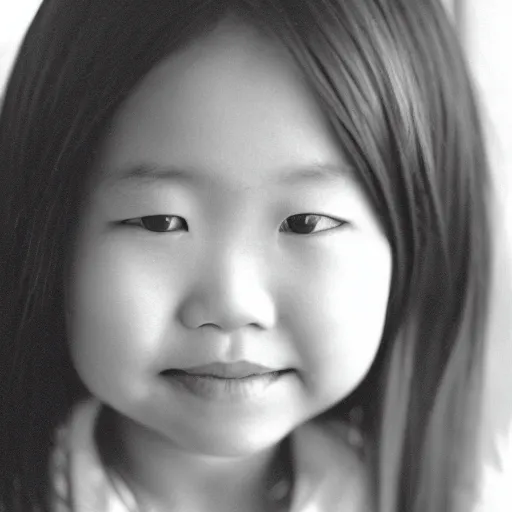 Prompt: black and white photo of an asian girl