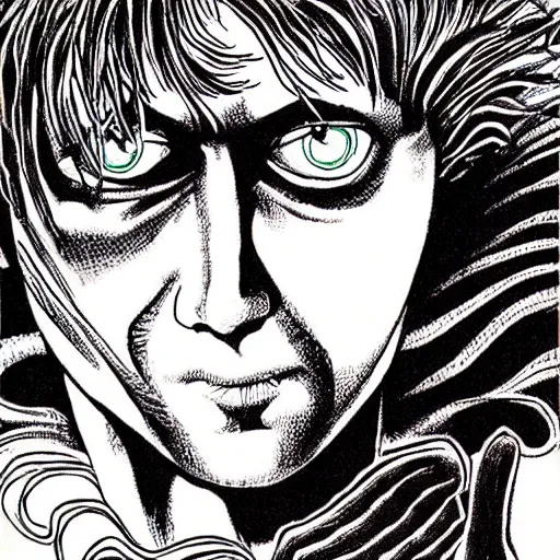 Prompt: the sandman by neil gaiman drawn in junji ito style manga art