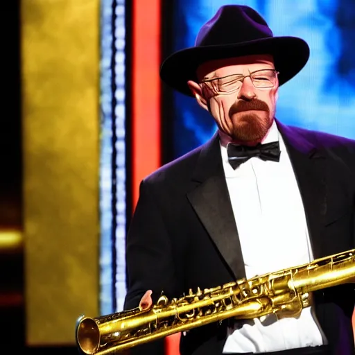 Image similar to walter white playing the saxophone on america's got talent