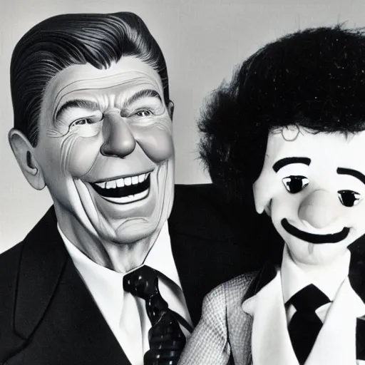 Image similar to ronald reagan as a ventriloquist's puppet, portrait, 8 0 s aesthetic