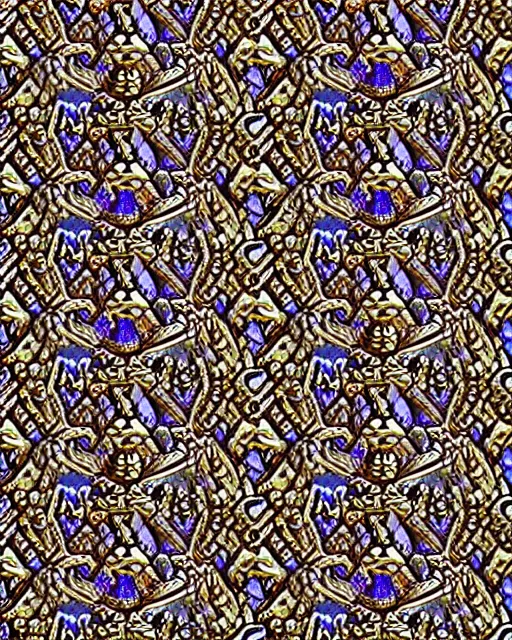 Image similar to a seamless pattern of 3D render of Tibetan calligraphy carved in iridescent bismuth crystal , swarovski studded words in metallic and diamond sparkle, Tibetan text script, Tivet manuscript, pearls, diamonds, opal, bvlgari, ultra realistic, sharp focus, symmetric, 8k high definition, insanely detailed, intricate, elegant, Hajime Sorayama, Octane render, unreal engine,