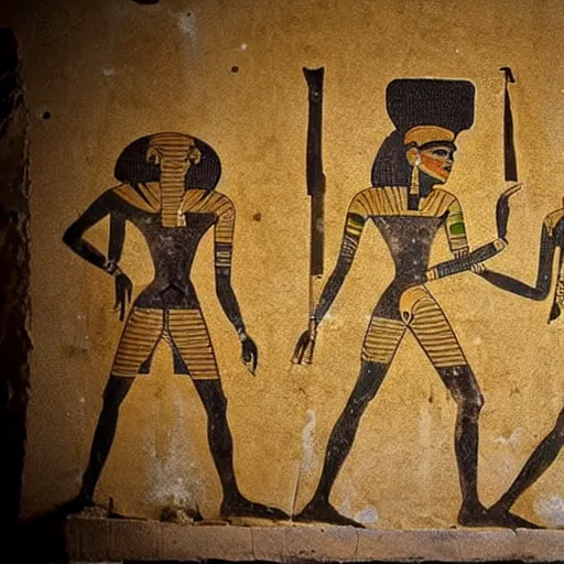 Image similar to aliens painting on a ancient egypt wall