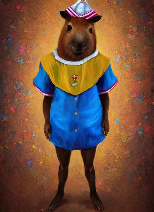 Image similar to detailed full body concept art illustration colorful oil painting of a capybara sailor in full intricate colorful clothing, ultra detailed, digital art, octane render, 4k