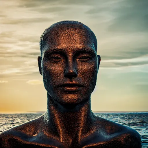 Prompt: a giant sculpture made out of water of a human head, on the ocean water, cinematic, in the style of johnson tsang, long shot, hyper detailed, hyper realistic, ray tracing, 8 k resolution, sharp focus, realistic water, award winning