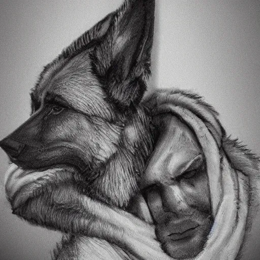 Image similar to two humanoid german shepherds beast - men, sitting on a couch and hugging together, artstation, concept art, smooth, sharp foccus ilustration, artstation