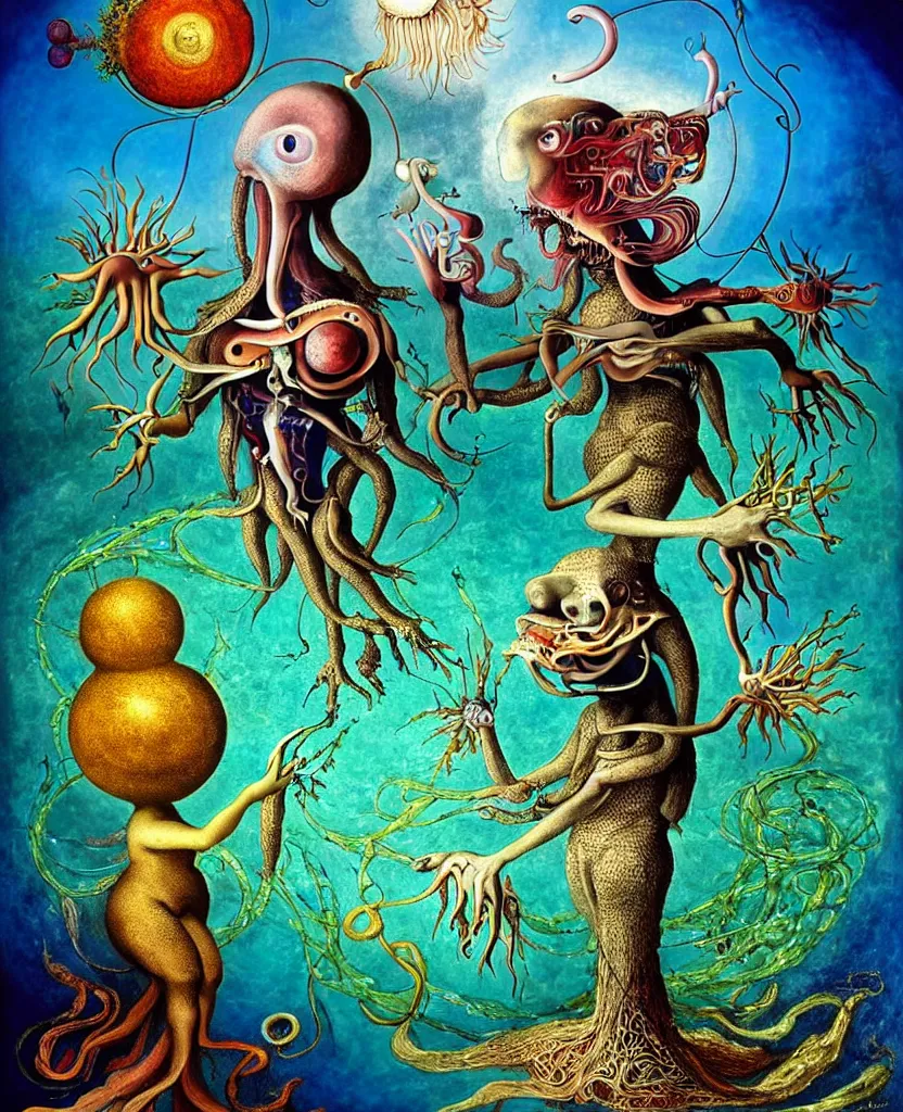 Image similar to whimsical freaky creature sings a unique canto about'as above so below'being ignited by the spirit of haeckel and robert fludd, breakthrough is iminent, glory be to the magic within, painted by ronny khalil