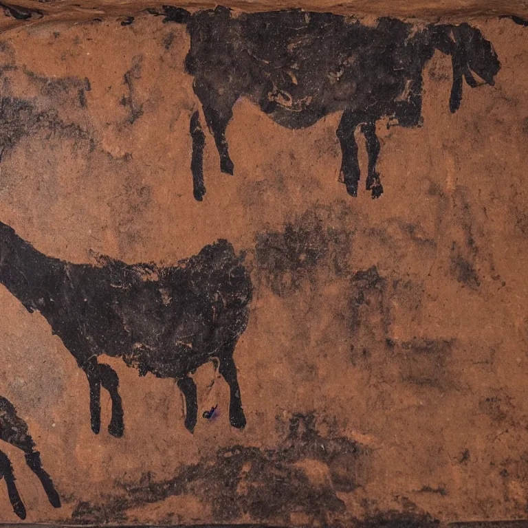 Prompt: a cave painting of an ox by flickering firelight 4 k