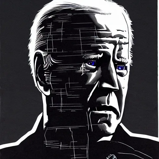 Image similar to Joe Biden looking sinister, by Tsutomu Nihei, highly detailed