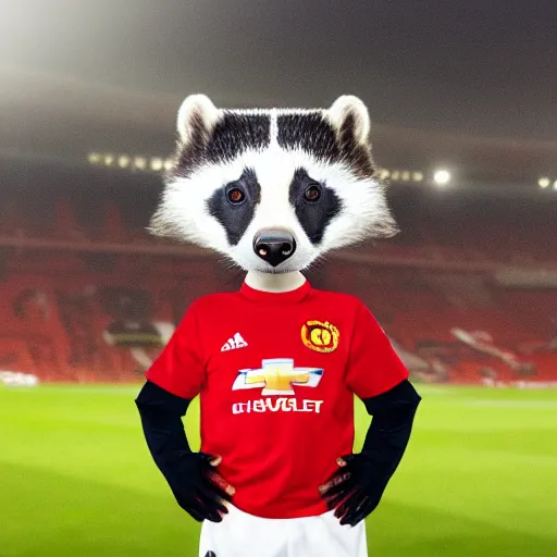 Image similar to portrait of a badger wearing a manchester united jersey