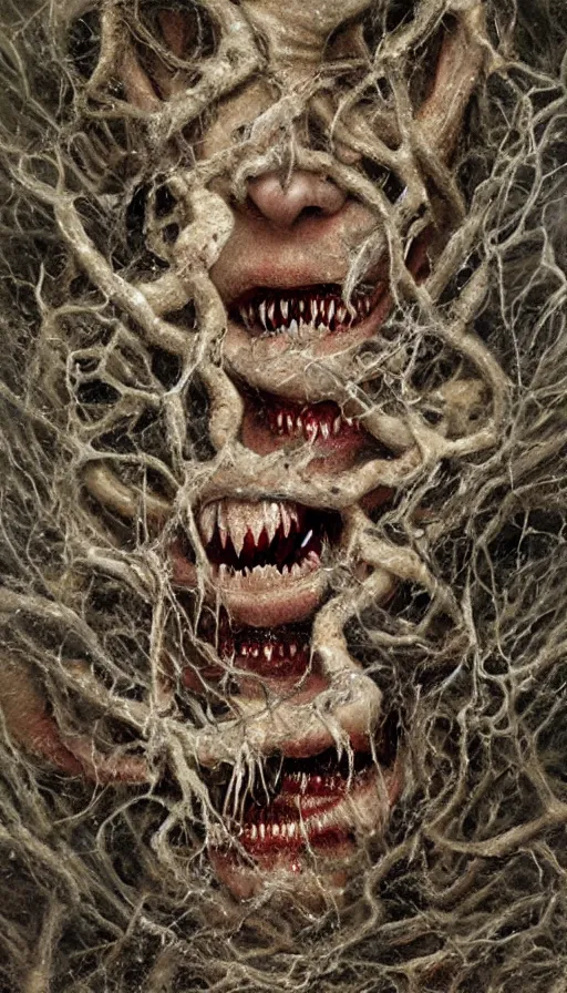 Image similar to a storm vortex made of many demonic eyes and teeth, by alyssa monks