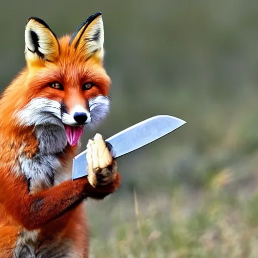 Image similar to a fox holding a knife in its jaws