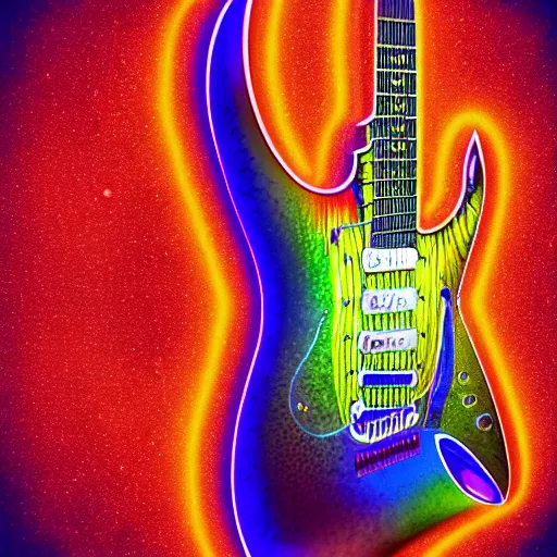 Prompt: psychedelic guitar, ray tracing, super detailed, vivid