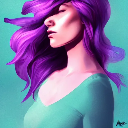 Image similar to a stunning upper body portrait of a beautiful woman with purple pink hair blowing in the wind by marvel comics, digital art, trending on artstation