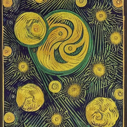 Prompt: Divine Chaos Engine by Vincent Van Gogh and Ernst Haeckel, symbolist, visionary