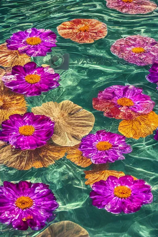 Image similar to flowers floating on crystal clear water