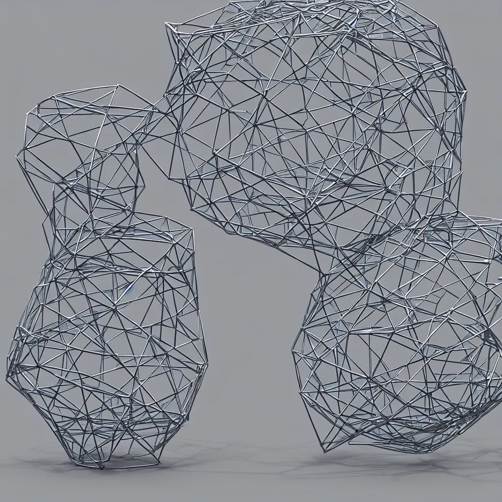 Image similar to 3 d render of a wireframe of melted platonic solids, sculpture, chrometype, liquid metal, neotribal, raytraced, volumetric lightning, 8 k, by zhelong xu, tooth wu, wlop, ouchh and and innate studio