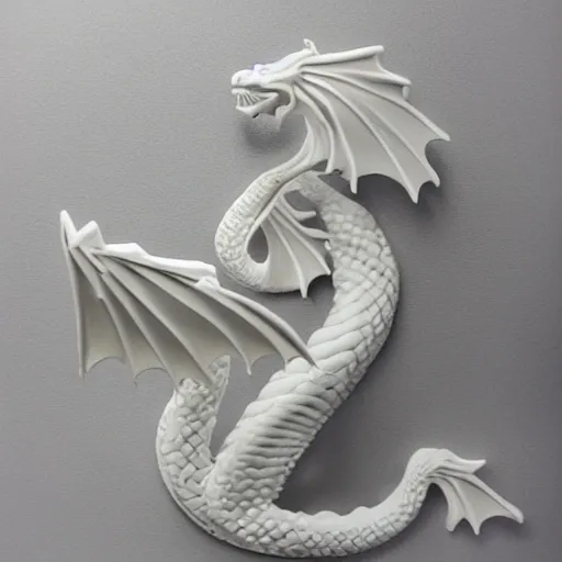 Prompt: photo of white soap sculpture of a dragon, photo realistic, indoor, minimalism,