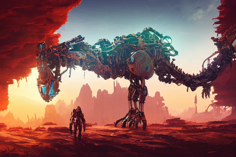 Image similar to sawtooth machine mecanical creature robot of horizon forbidden west horizon zero dawn bioluminiscence global illumination ray tracing hdr fanart arstation by ian pesty and alena aenami artworks in 4 k