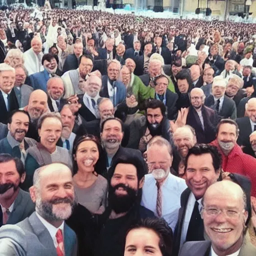 Prompt: a selfie photo of all prophets together in the heaven