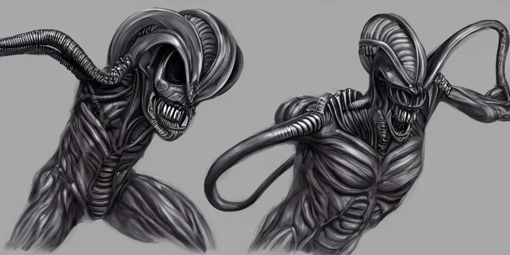Prompt: previously unseen xenomorph, concept art, character concept, Alien,