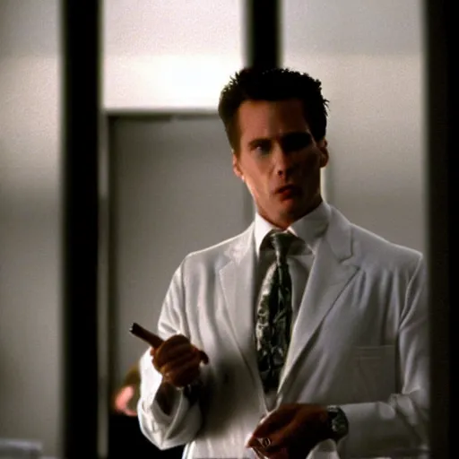 Prompt: Jerma985 as Patrick Bateman in Fight club, movie still, cinematic